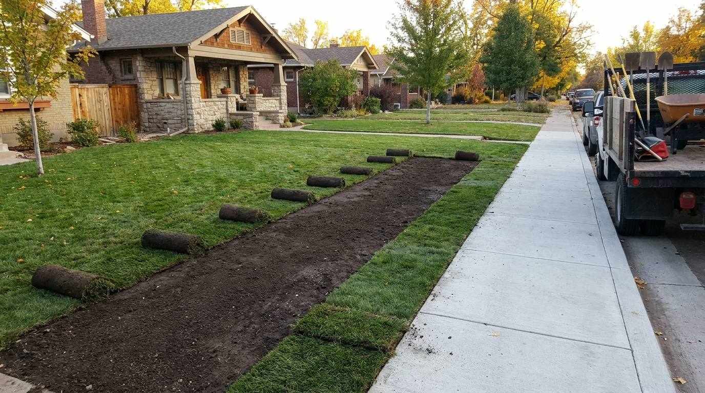 Backfilled and restored lawn after a sewer line replacement at a Denver home